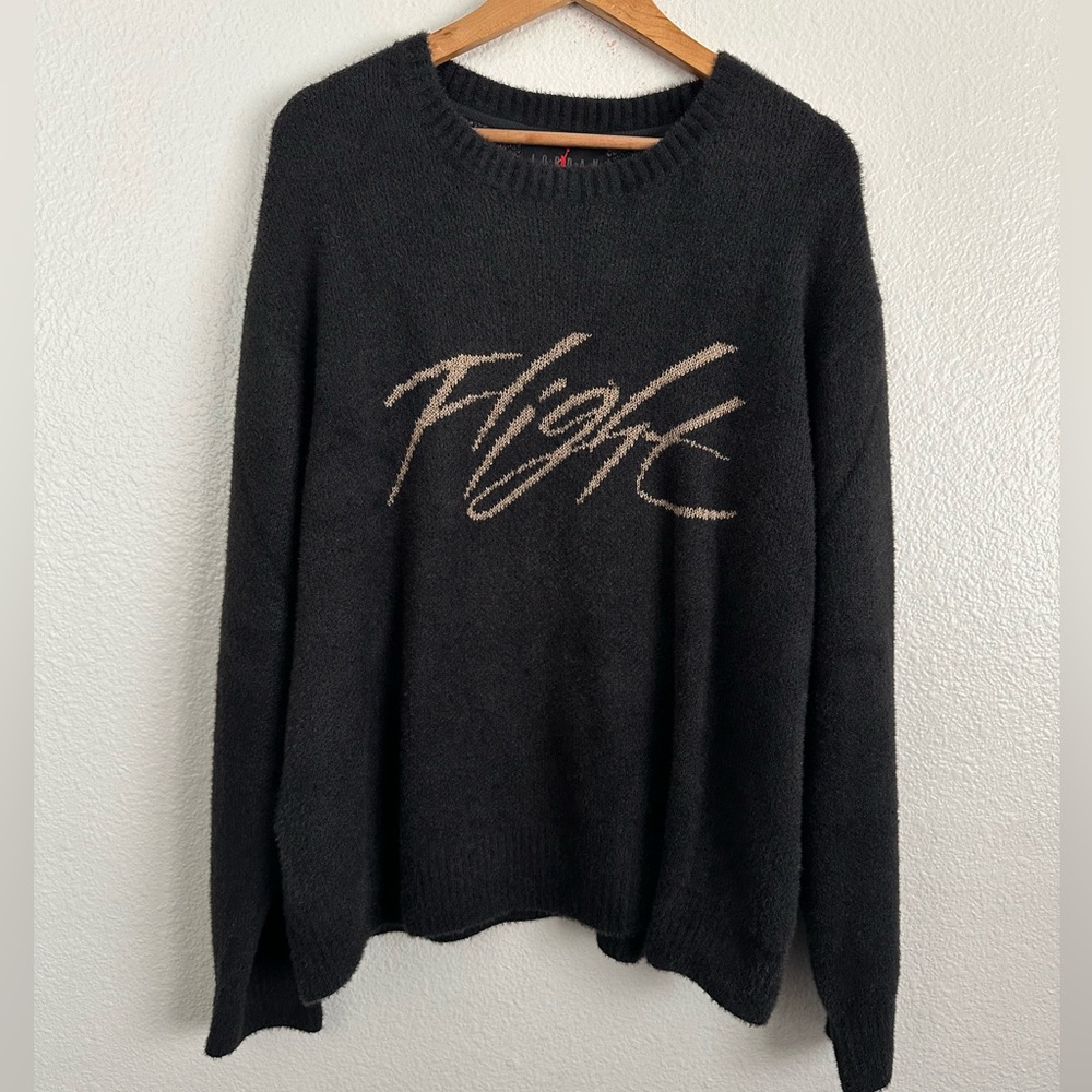Air Jordan Flight Heritage Knit Fuzzy Sweater Off Noir Tan FD7389-045 Size Large